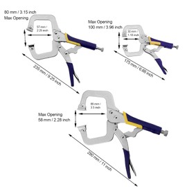 FUNSUEI 3 Pack C Clamp Locking Pliers, 6 Inch, 9 Inch, 11 Inch Premium Face Clamp Set with Swivel Pads and Rubber Handle, Heavy Duty Woodworking C Pliers Set for DIY, Welding, Cabinetry