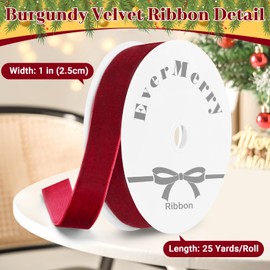 EverMerry Velvet Ribbon, Christmas Ribbon, 25-Yard Red Ribbon, Christmas Ribbon for Gift Wrapping, Red Ribbon for Gift Wrapping, Velvet Ribbon for Christmas Tree, Wedding Decoration (1 Inch)