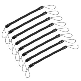 TOP-VIGOR 8Pcs Elastic Tether Lanyard, 6mm Dia x 150mm Retractable Spring Coil Strap Anti-Lose Pen Leash, Elastic Plastic Stylus Tether Strings Cord for Drawing Pen to Tablet Touchscreen, Black