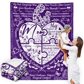 Gifts for Mom Blankets from Daughter Son,Dear Mom Blanket for Mother's Day Super Soft Flannel Throw Blankets for Anniversary Christmas Valentines Day for Bed Couch Purple Heart