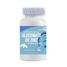 Gluconato de Zinc IsaaQuim  120 Cápsulas de 400 mg  20 mg de Zinc por Porción  Suplemento Alimenticio                                                 