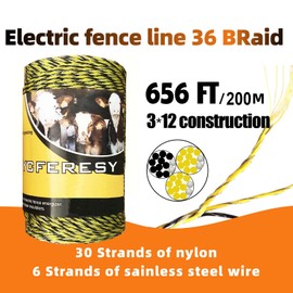 YCFERESY Upgraded Electric Fence Poly Wire 656 Feet 200 Meters and 50 Pcs Black Electric Fence Insulator Screw-in Insulator Fence Ring Wood Post with 1 Pcs Insulator Socket Tool