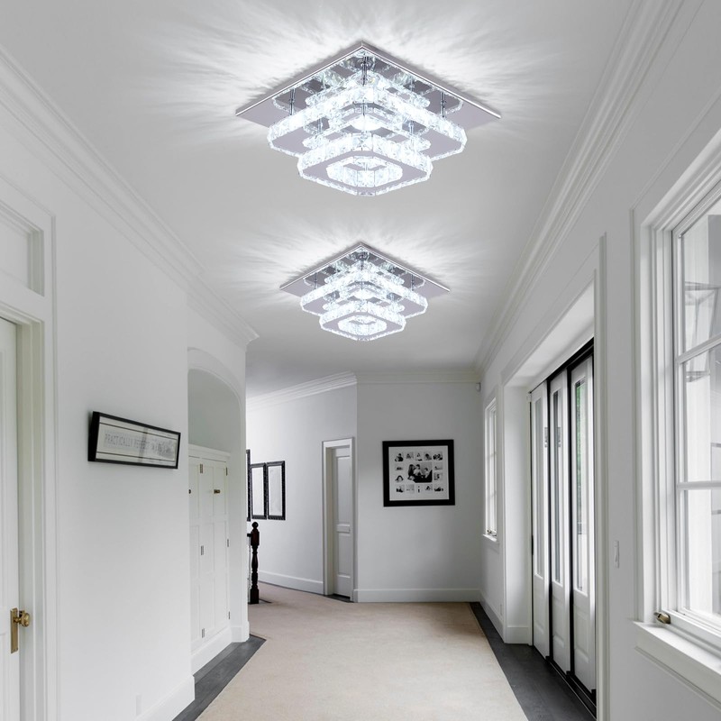 FRIXCHUR Dimmable Crystal Chandelier Ceiling Light with Remote Square Led