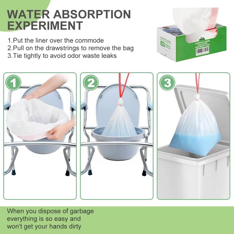 Commode Liners 120PCS Bedside Commode Liners Disposable-Portable Toilet Bags for
