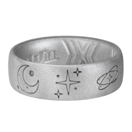 King Will Silicone Wedding Rings for Men 6.6mm Wide 1.8mm Thick Star & Moon Pattern Unisex Rubber Wedding Bands Breathable Design Comfort Fit, Metallic Dark Gray Size 8