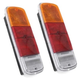 Red Vw Bus Left & Right Tail Light Assemblies 1972-79, Amber / Red Euro Lens, Pair