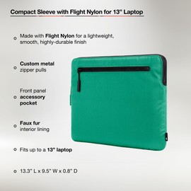 Incase Compact Laptop Sleeve with Flight Nylon - 13 inch Laptop Sleeve for MacBook Air - Faux Fur Lining, Lightweight, Durable, Weather Resistant, Slip Pocket for Accessories - Ocean Jade