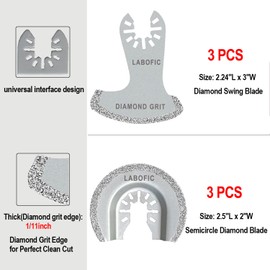 LABOFiC 6Pcs Diamond Oscillating Blades, Universal Grout Oscillating Multi Tool Blades for Grout Removal, Cleaning Mortar, Soft Tile Cut