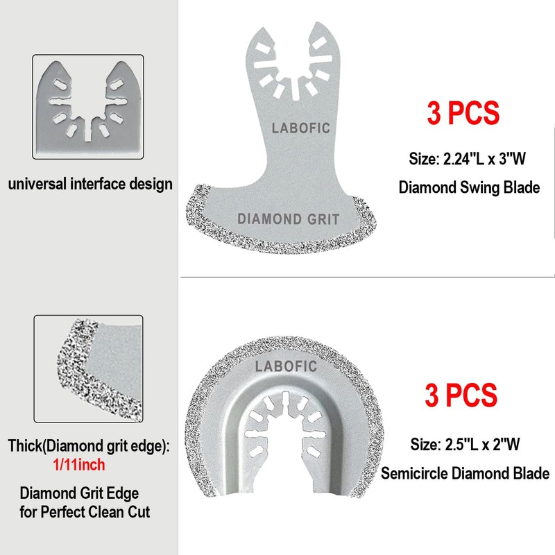 LABOFiC 6Pcs Diamond Oscillating Blades, Universal Grout Oscillating Multi Tool