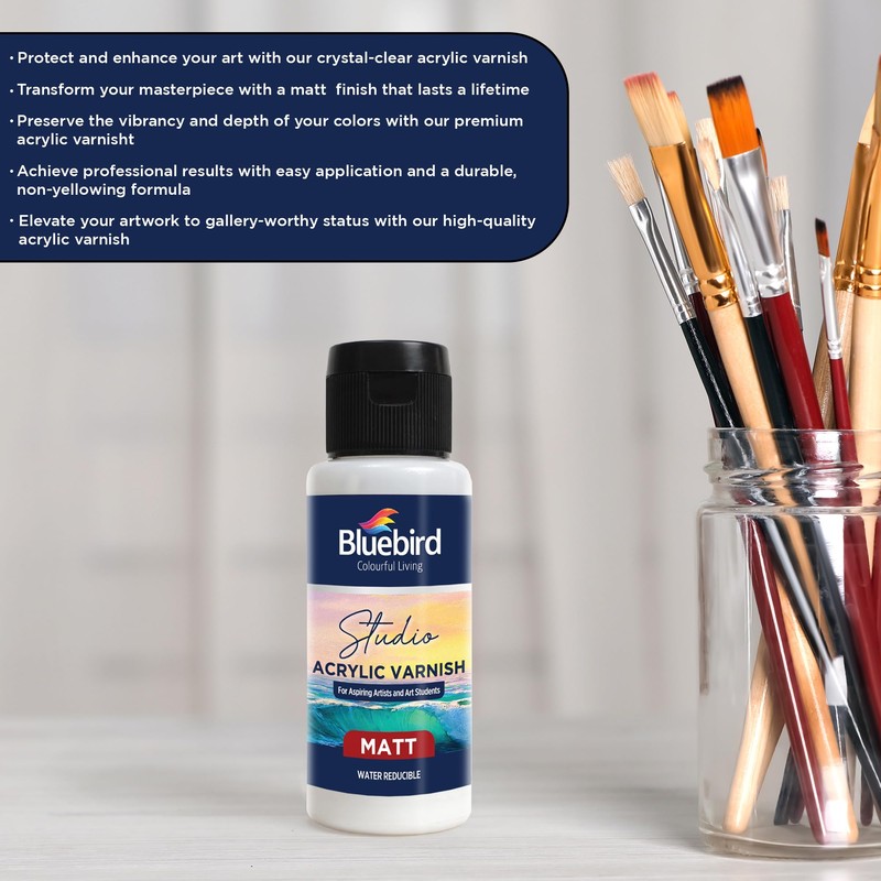 BLUEBIRD Studio Acrylic Varnish, Matt, 3.38 Fl Oz (100ML), Non-Yellowing,