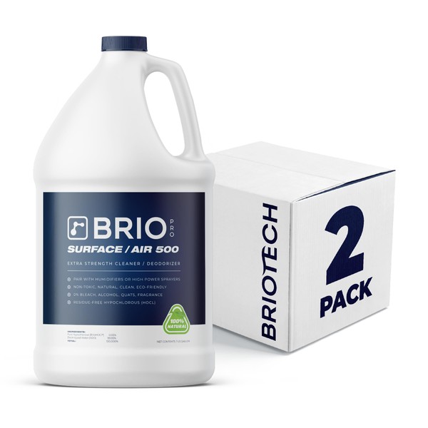 BRIOTECH Extra Strength Pure Hypochlorous Acid, BrioPro Surface & Air 500 PPM HOCl for ULV Foggers, Sprayers & Humidifiers, Professional Cleaner Deodorizer, Peroxide Free, Office, School, Home