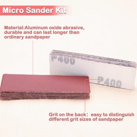 LEONTOOL 100Pcs Micro Detail Sander Paper Kit 3.5x1.2 Inch Hook and Loop Sandpaper Strips 400 Grit, Micro Finishing Sander Paper Detail Sander Refills for DIY Crafts Wood Tight Narrow Spaces Polishing