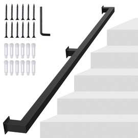 4FT Black Square Tube Handrail,Sturdy Stair Rail Wall Mount Handrails,440lbs Load Capacity Industrial Iron Railing Pipe For Indoor Outdoor Steps Non-Slip Safety Rail,Elderly,Children,Pregnant Grab Bar