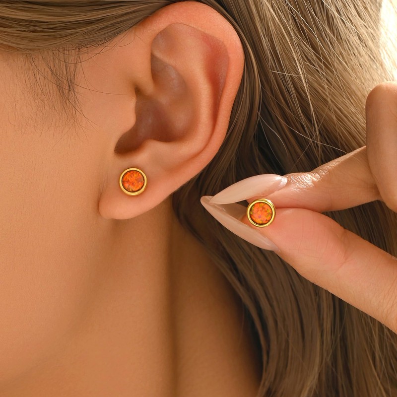 ARAVOP Opal Earrings for Women 18K Gold Plated Hypoallergenic Orange