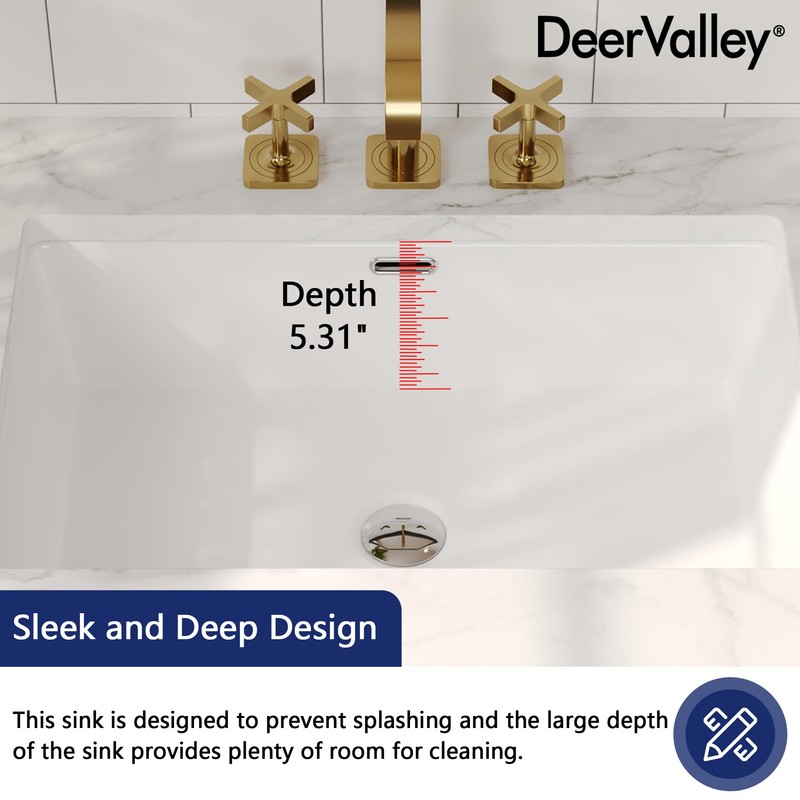 DeerValley 23.9"x15.79" Undermount Bathroom Sink Rectangular Undermount Sink White Ceramic