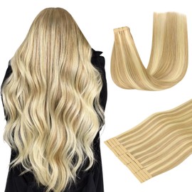 DOORES Tape in Hair Extensions Human Hair, 20pcs 50g 14 Inch Drity Blonde Highlight Golden Blonde, Human Hair Extensions Natural Hair Extensions Seamless Straight