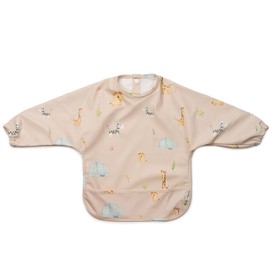 J.Børn Baby Feeding Bibs with Sleeves | Hand-Painted Designs | Waterproof Baby Weaning Bib | Kids Coverall Bibs for Feeding | Long Sleeve Bibs for Toddlers | 6 Months+ (Safari)