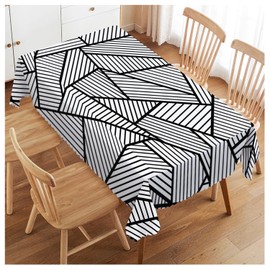 Walmsco Tablecloth Black White Striped Geometric Decor For Dining Room Kitchen Rectangular Table Cover 132 * 178cm