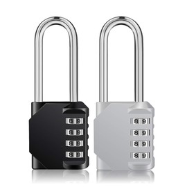 ZHEGE Long Shackle Combination Lock, 4 Digit Resettable Waterproof Padlock for School, Gym, Employee Locker, Fence, Gate, Toolbox, Outdoor, 2.6 Inch Long Shank (Black & Silver)