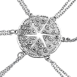 EQLEF Best Friends Pizza Necklaces, Silver Necklaces Couple Friendship Necklaces (Pack of 6)