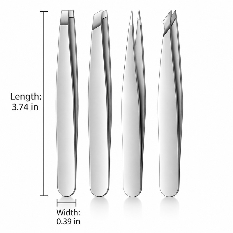 4-Piece Eyebrow Tweezers Set for Precision Grooming – Multi-Tip Stainless