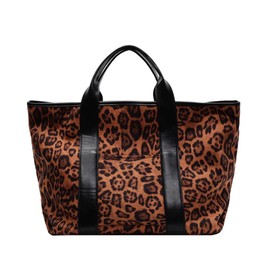 hibear Tote Bag for Women, Leopard Print Handbags Cheetah Purse Suede Hobo Bags Large Work Tote Handbags, Brown, 19.3x11.81x7.09 inches