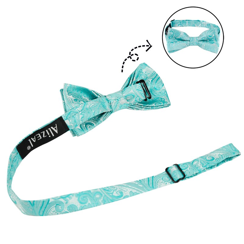 Alizeal Paisley Banded Adjustable Length Pre-tied Boy's Bow Tie, Turquoise