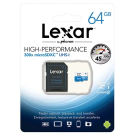 Lexar 64GB Class 10 MicroSDHC UHS-I 300x Speed 45MB/s High Speed Memory Card with Adapter