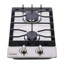 12 Inch Gas Cooktop, 2 Burners Gas Stovetop Built-in Stainless Steel Gas Stove Top Natural Gas/Propane Convertible Gas Cooker for Outdoor, Apartments, RVs