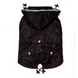 Ellie Dog Wear Midnight Black Zip Up Dog Raincoat with Reflective Buttons, Pockets, Rain/Water Resistant, Adjustable Drawstring, & Removable Hood - XXS to XXL - Premium Dog Raincoats (Large, Black)