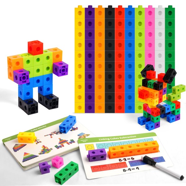 HOTUT 100 Pcs Maths Cubes with 10 Colours, Manipulatives Number