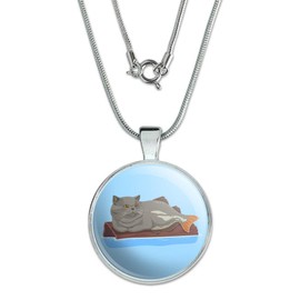 GRAPHICS & MORE Catfish Mercat Cat Mermaid Sitting On Log 1" Pendant with Sterling Silver Plated Chain