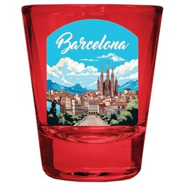 R and R Imports Barcelona Spain Design A Souvenir Full Color 2oz Shot Glass Red Single