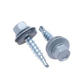 4.8 mm x 35 mm Roofing Screws, Hex Head Self-drilling Color (RAL 9006 White Aluminium) Roof Screws With EPDM Sealed Washer, Rust Proof Zinc Plated Hardened Coarse Threads Screw for Outdoor Use 50 pcs