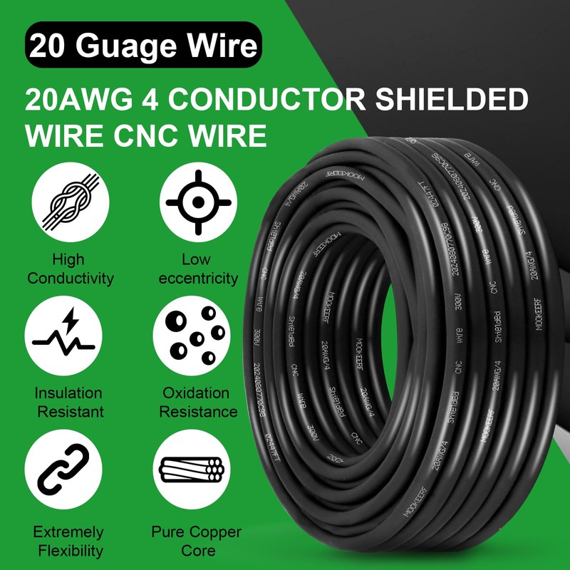 MOOKEERF 20/4 Shielded Wire 50FT,20AWG 4 Conductor Shielded Cable Stranded