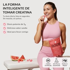 Gomitas de Creatina Monohidratada GOOM - 5.1g por porción, 30 Porciones, Para Hombres y Mujeres,Sin Azúcar, Alto en Proteína, 90 Gomitas Sabor Sandía