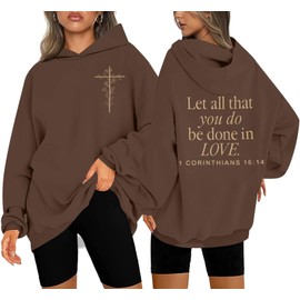 ASTANFY Christian Sweatshirts for Women Jesus Religious Faith Hoodies Inspirational Graphic Tee Long Sleeve Pullover Shirts Brown