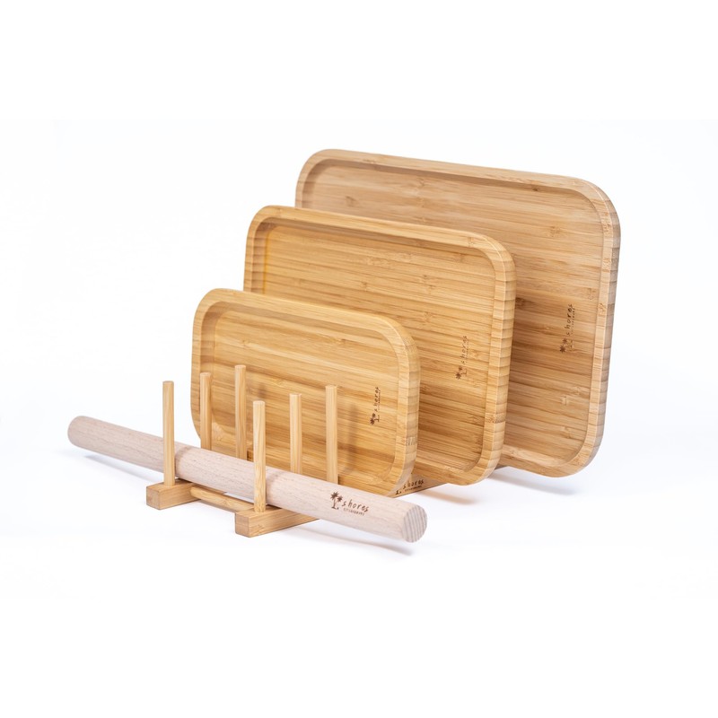 Shores Kitchenware Bamboo Plate/Lid Rack Holder Organizer (7 Slots)
