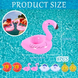 Getränkehalter Pool, 8 Stück Aufblasbare Schwimmtiere, Flamingo und Süßigkeiten Designs, Schwimmender Getränkehalter für Poolparty, Strandurlaub und Sommerfeiern
