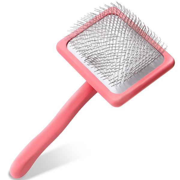 Pet Slicker Brush With Soft Massage Grooming Stainless Steel Pins - For Dematting, Shedding Fur, and Undercoat - Ideal Gift for Professional Pet Groomers - Long Slicker Brush - Flying Pawfect