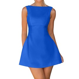 OWIN Women's Sleeveless Mini Party Bodycon Boat Neck A Line Cocktail Work Formal Wedding Guest Skirt Dress Royal Blue XL