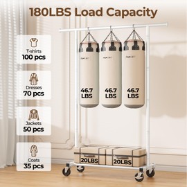 HYSEYY Clothes Rack, Clothing Rack for Hanging Clothes, Rolling Garment Rack Sturdy Coat Rack Portable Wardrobe Rack Metal Closet Rack for Bedroom Laundry Living Room, White