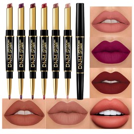 evpct 6Pcs Lip Liner and Lipstick Combo Set, 2-in-1 Waterproof Lipstick and 24H Lip liner Set for Women, Antique Rose Chestnut Nude Dark Brown Matte Lipsticks Pen with Lip Liner Set Long Lasting 24