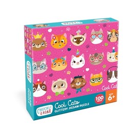 Chuckle & Roar - Cool Cats Glitter 100 Piece Jigsaw Puzzle for Kids Ages 6+ - Educational Puzzle with Glitter Accents - Fine Motor Skills and Screen Free Fun - Giftable Kids Puzzle 11 x 15 Inches