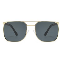 Long Keeper Retro Square Sunglasses Classic Metal Pilot Sunglasses Unisex Double Bridge Flat Square Glasses Shades for Men Women UV400 Protection