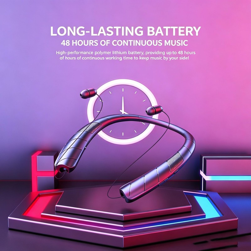 MOCANIO Bluetooth Neckband Earphones, Wireless Earbuds with 48H Playtime, 4