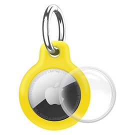 YOKRWO Holder 1-Pack Waterproof TPU Shell Protective Case, Anti-Scratch Airtags Key Chain for Apple Air Tags with All Metal Keychain Key Ring Clip (Yellow)