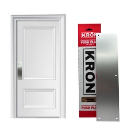 KRON - Door Push Plate, 4” x 16” Metal Plate with Screws for Wood or Metal Doors, Door Protection with Pre-Drilled Holes and Commercial Grade Screws - Clear Anodized Aluminum