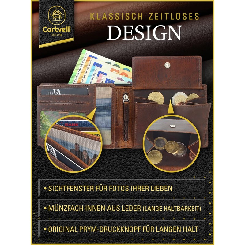 Cartvelli Men's Leather Wallet, dark brown, Stylish