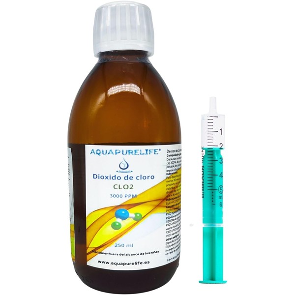 AQUAPURELIFE ® Chlorine Dioxide 250ml - 3000ppm - CDs - Activated 0.3% - Recently Made Amber Glass Container, Better Preservation
